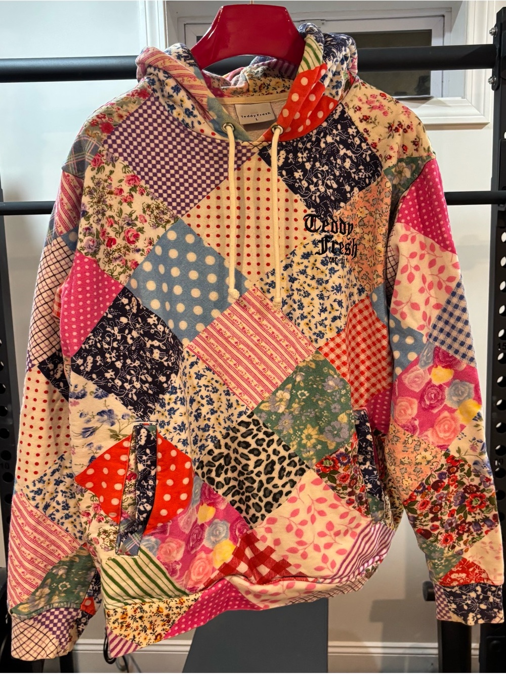 Teddy Fresh Patchwork Hoodie Large L Cotton floral